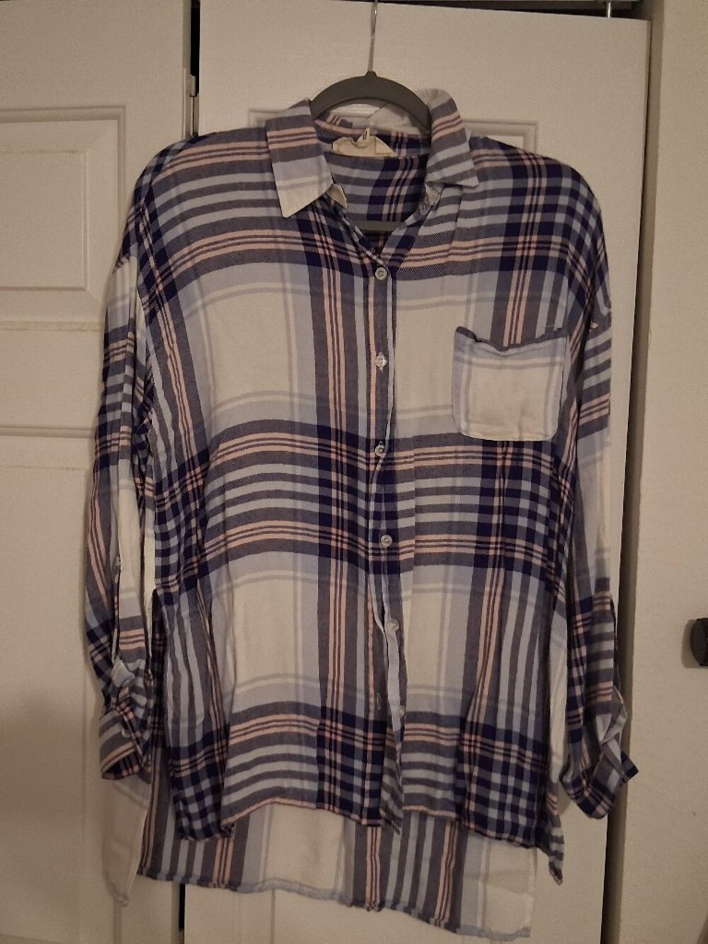 Blue and Tan S Striped Flannel Button-up